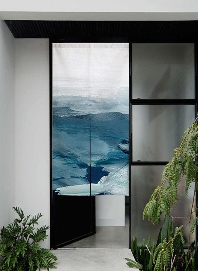 RLoncomix Japanese Noren Doorway Curtain Abstract Watercolor Blue Door Curtain Modern Ocean Art Painting Room Divider Home Decoration, 33 x 59 inch - Image 2